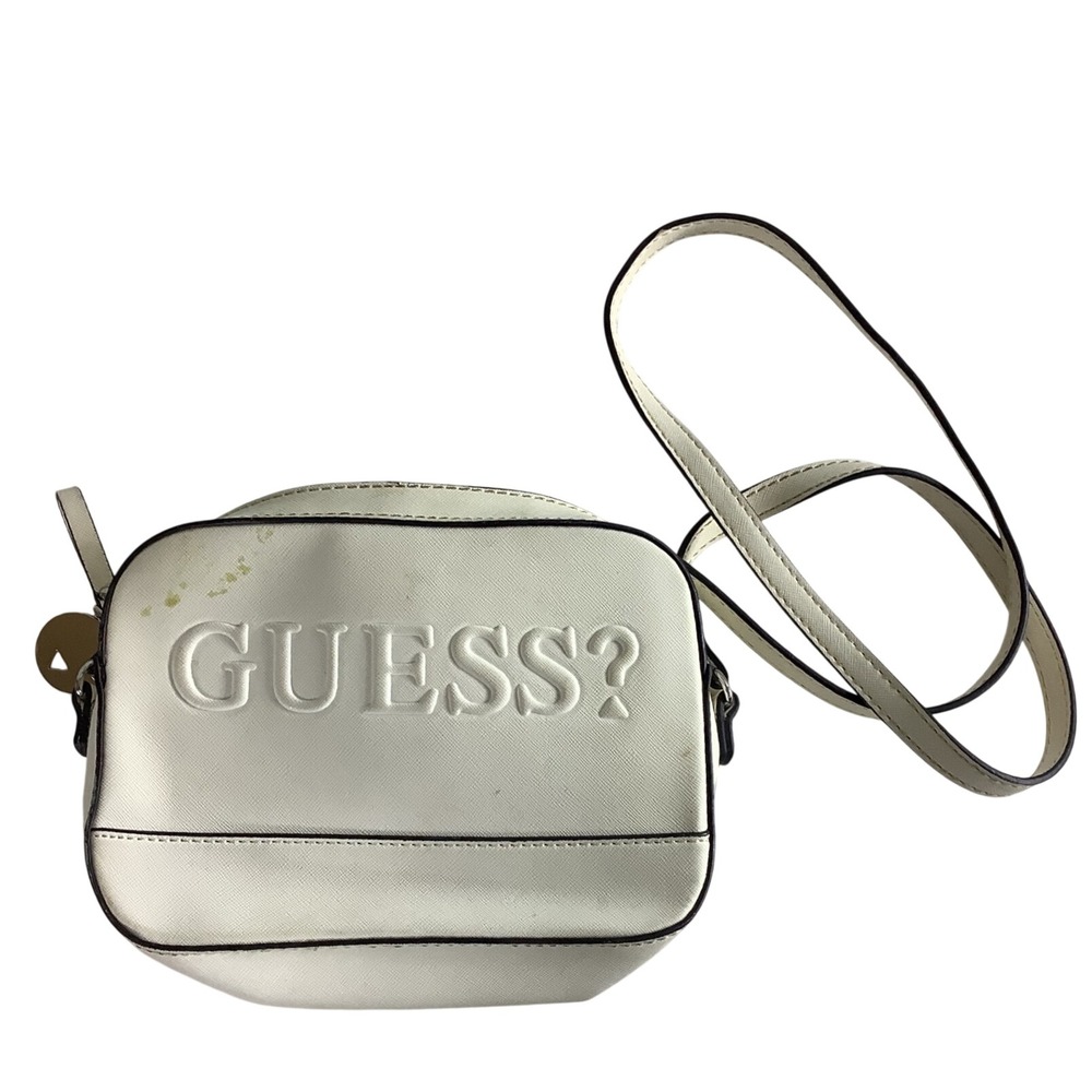 Guess White Saffiano Faux Leather Crossbody Camera Bag Logo Purse